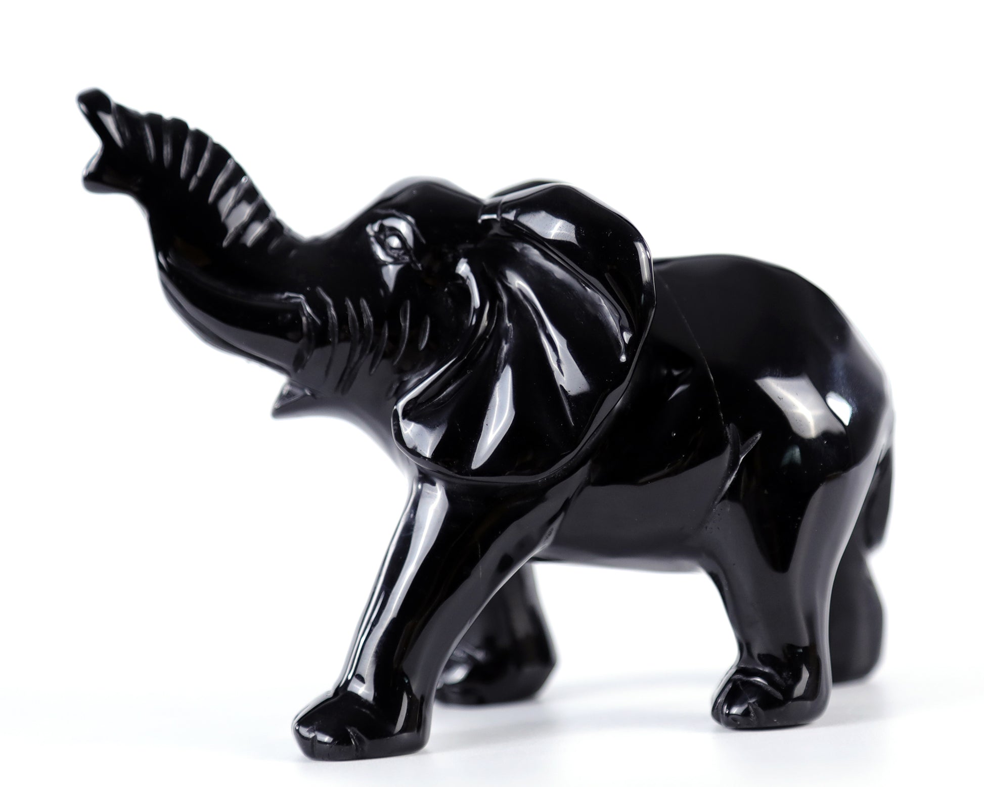 5.2" Black Obsidian Hand Carved Crystal Elephant Sculpture Crystallumi