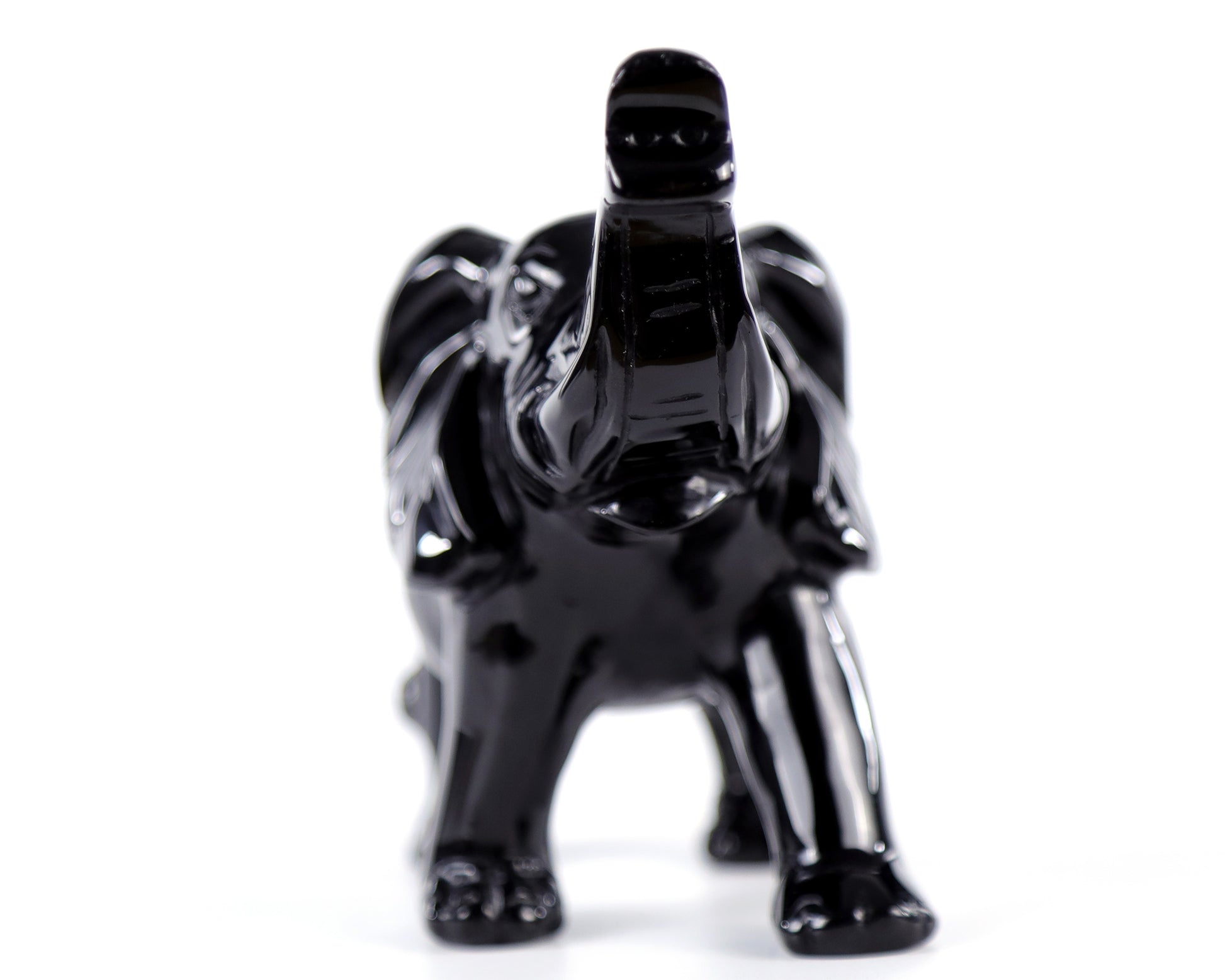 5.2" Black Obsidian Hand Carved Crystal Elephant Sculpture Crystallumi