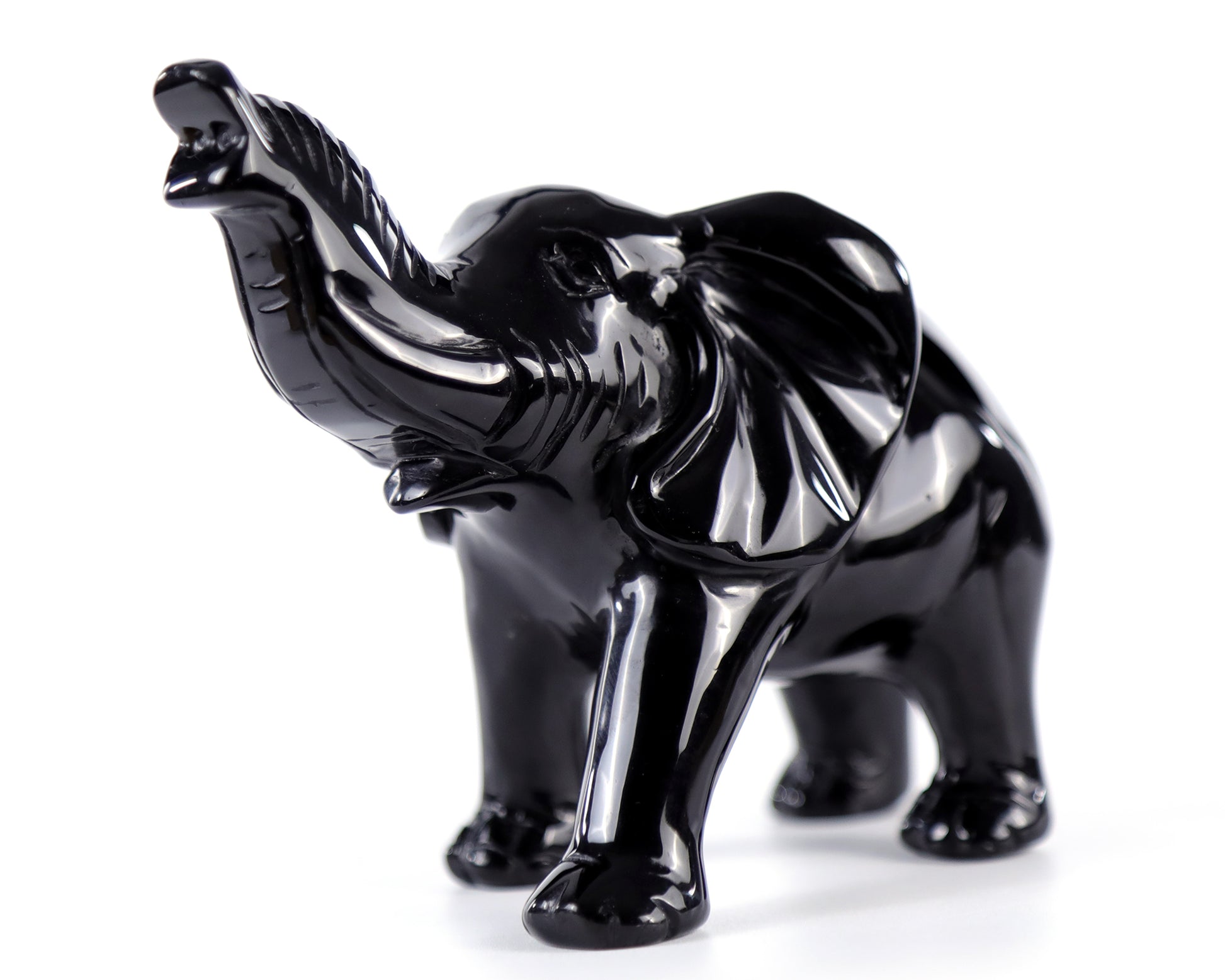 5.2" Black Obsidian Hand Carved Crystal Elephant Sculpture Crystallumi