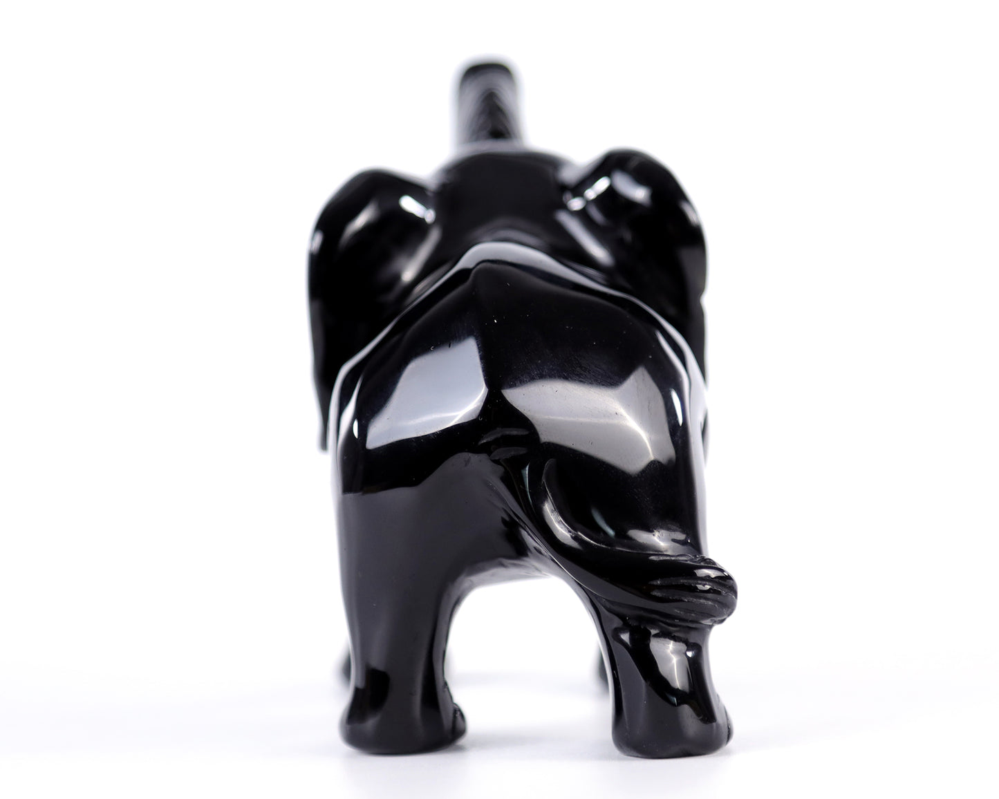 5.2" Black Obsidian Hand Carved Crystal Elephant Sculpture Crystallumi