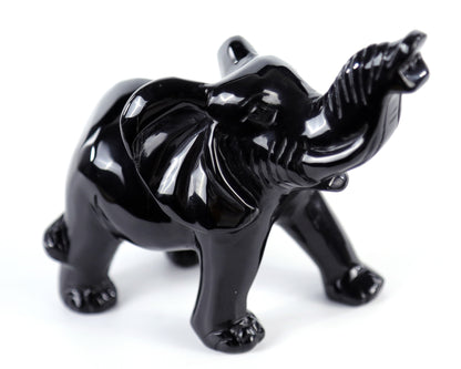 5.2" Black Obsidian Hand Carved Crystal Elephant Sculpture Crystallumi