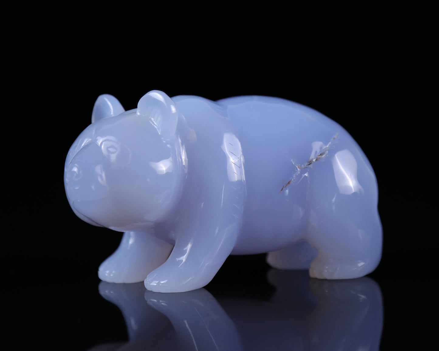 5.2" Blue Chalcedony Hand Carved Crystal Panda Sculpture Crystallumi