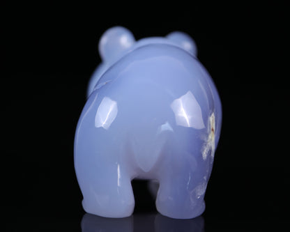 5.2" Blue Chalcedony Hand Carved Crystal Panda Sculpture Crystallumi