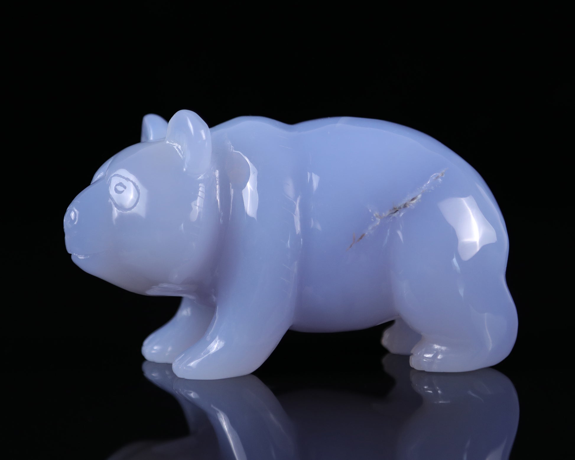 5.2" Blue Chalcedony Hand Carved Crystal Panda Sculpture Crystallumi