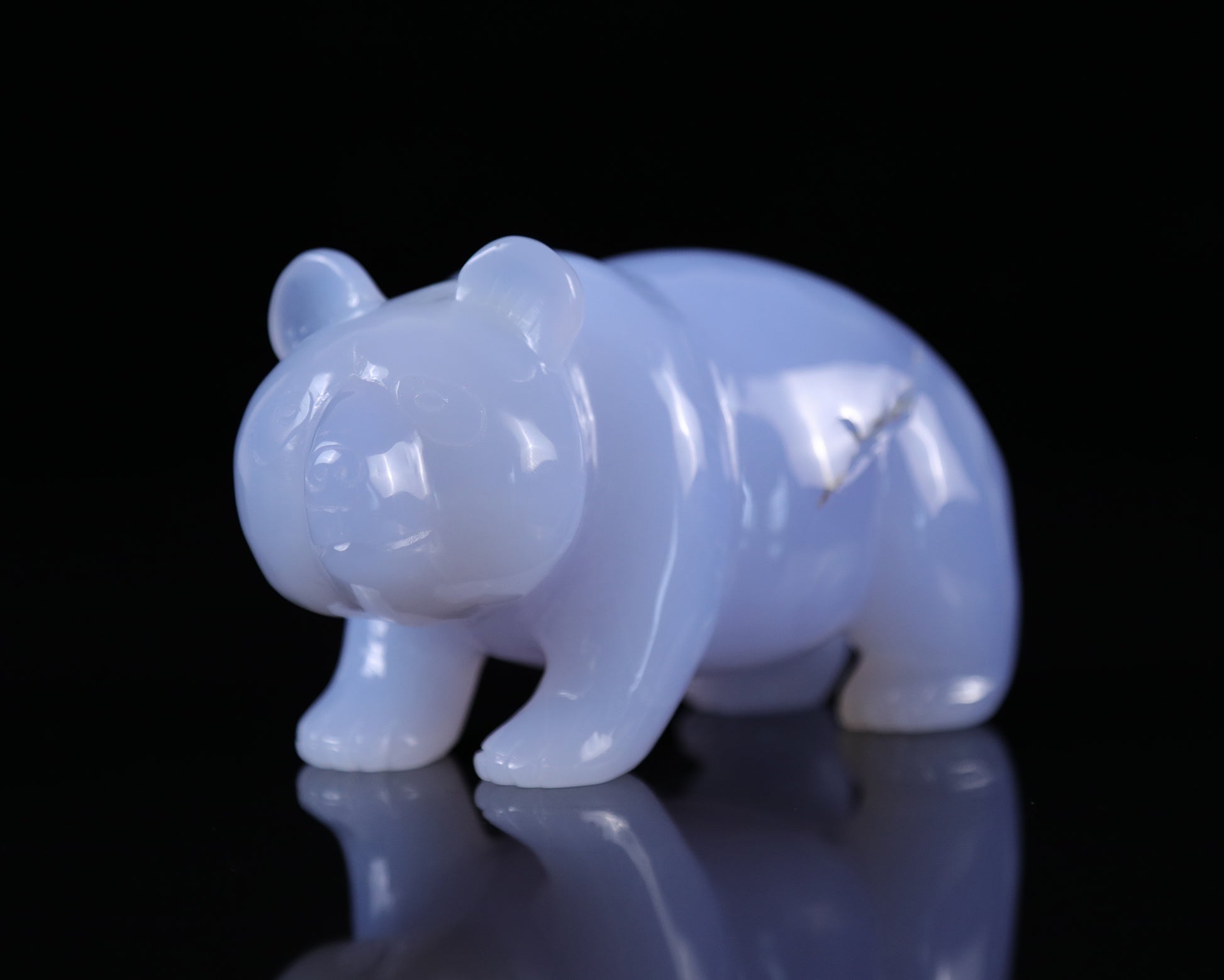 5.2" Blue Chalcedony Hand Carved Crystal Panda Sculpture Crystallumi