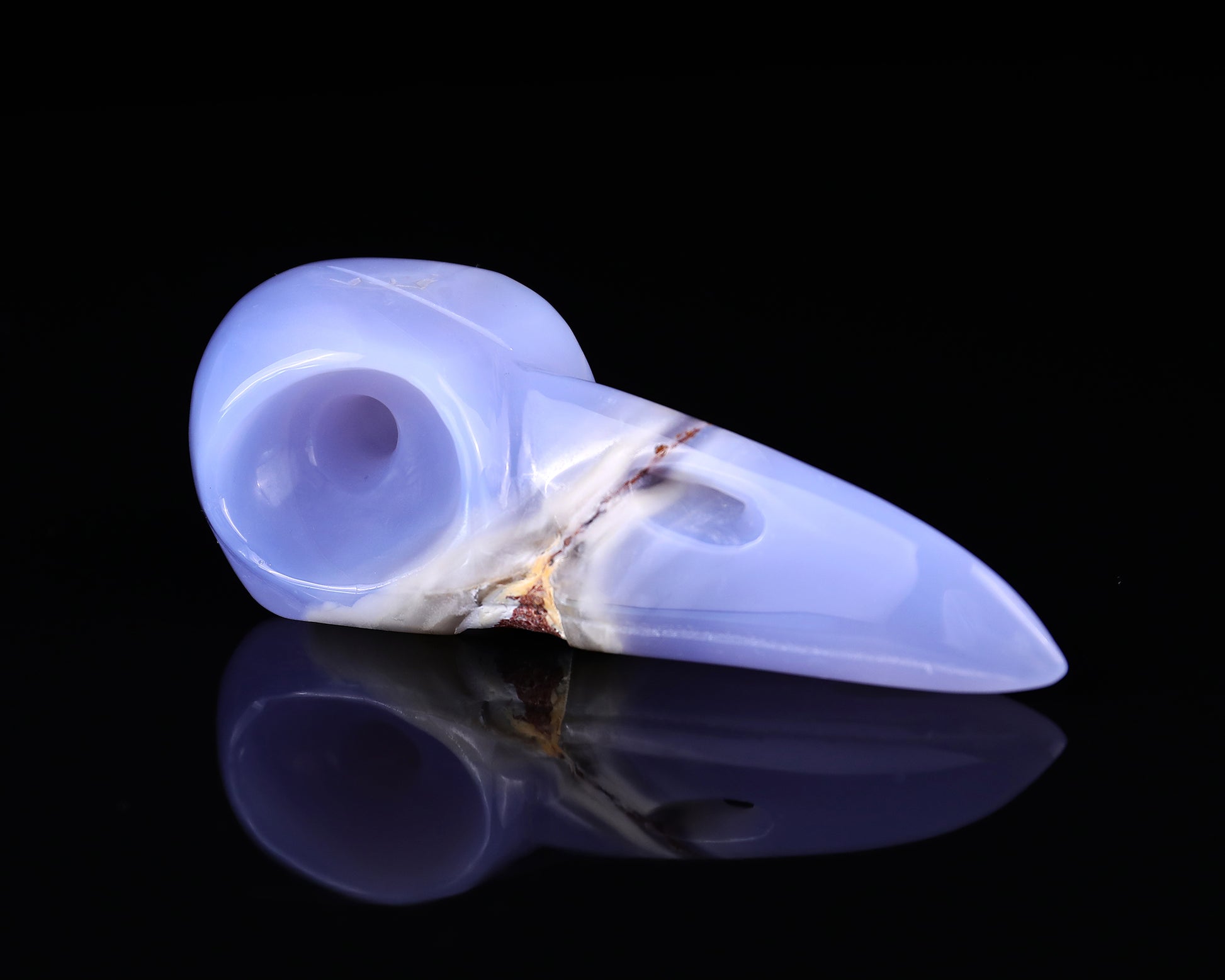 5.2" Blue Chalcedony Hand Carved Crystal Raven Skull Sculpture Crystallumi