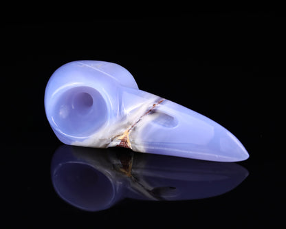 5.2" Blue Chalcedony Hand Carved Crystal Raven Skull Sculpture Crystallumi