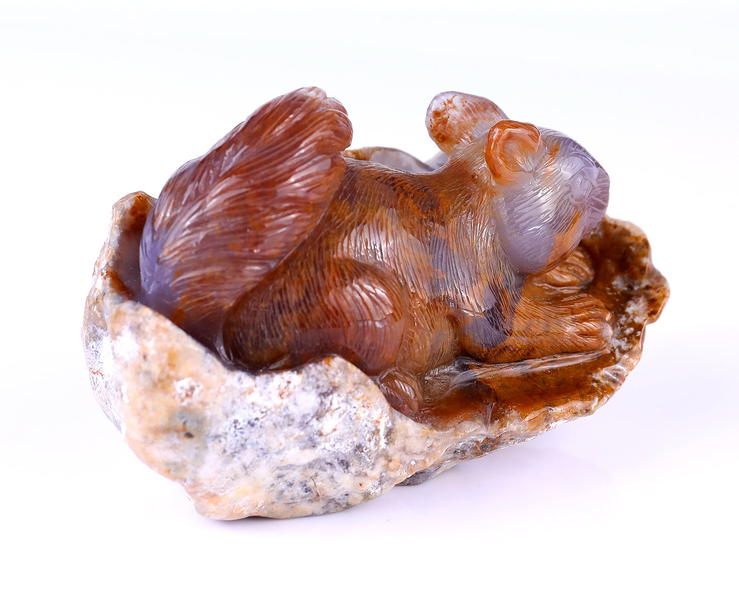 5.2" Chalcedony Hand Carved Crystal Squirrel Sculpture Crystallumi