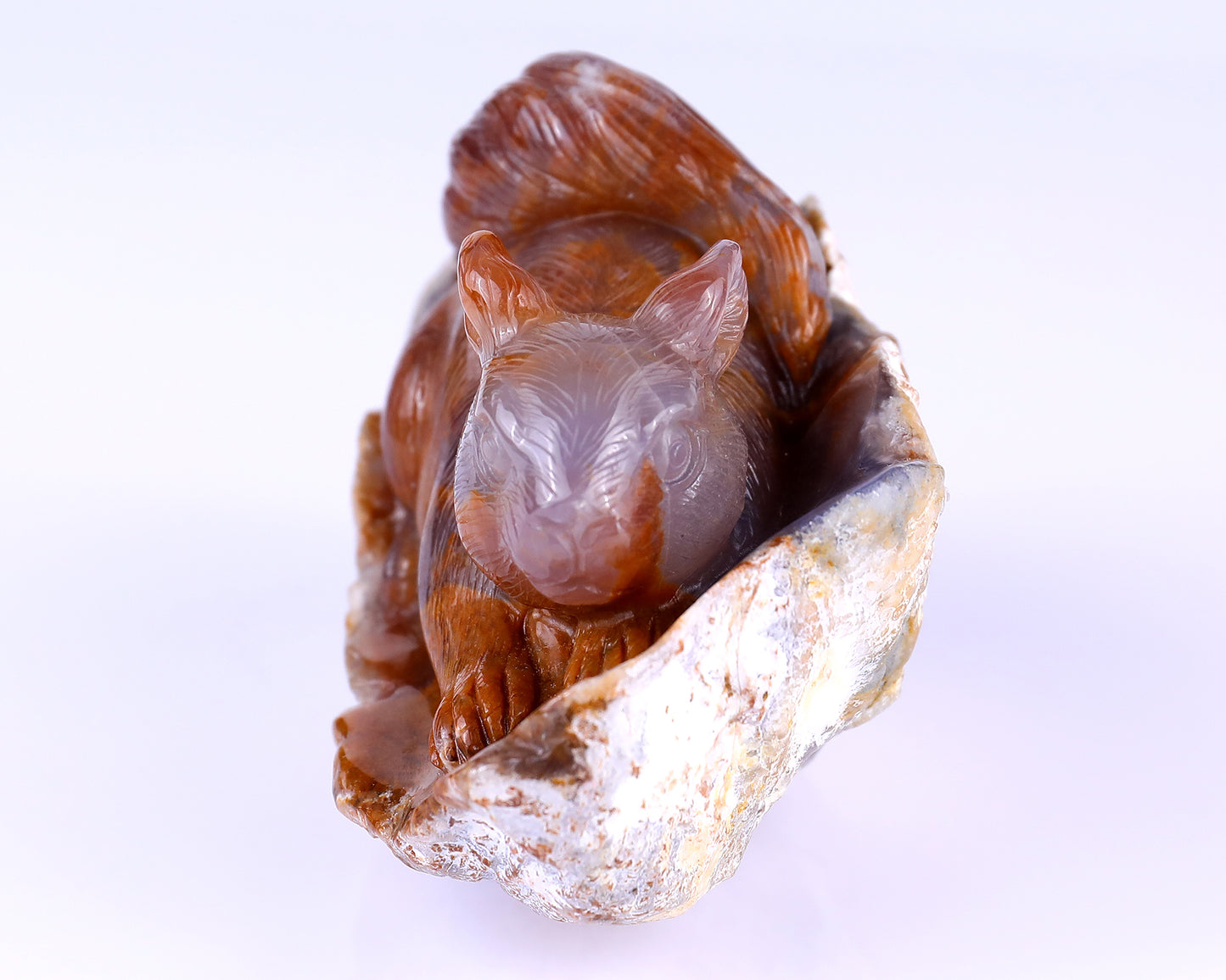 5.2" Chalcedony Hand Carved Crystal Squirrel Sculpture Crystallumi