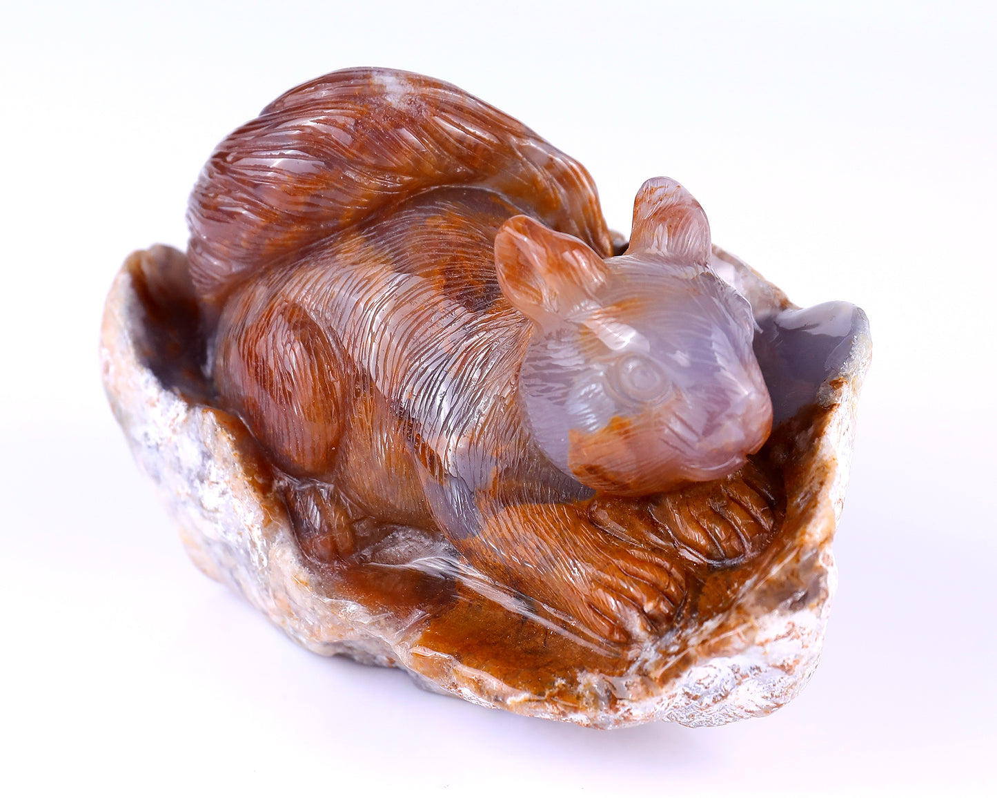 5.2" Chalcedony Hand Carved Crystal Squirrel Sculpture Crystallumi