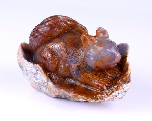 5.2" Chalcedony Hand Carved Crystal Squirrel Sculpture Crystallumi