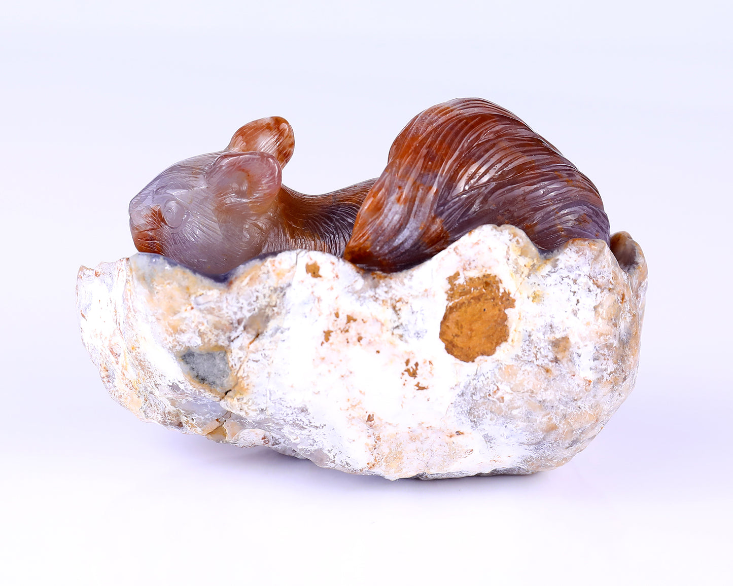 5.2" Chalcedony Hand Carved Crystal Squirrel Sculpture Crystallumi