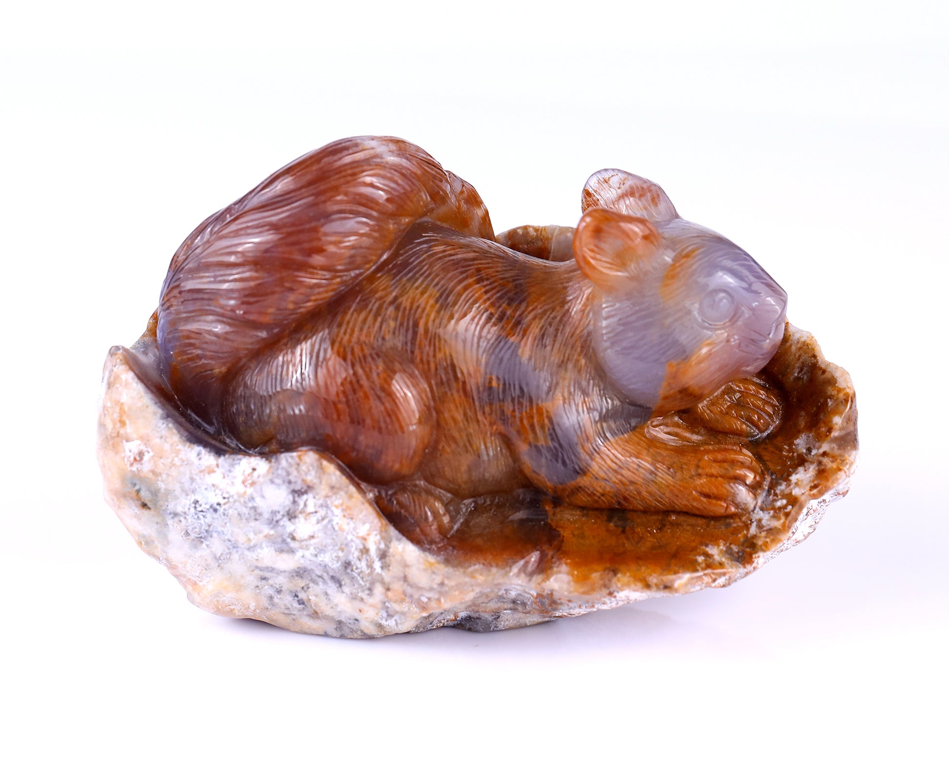 5.2" Chalcedony Hand Carved Crystal Squirrel Sculpture Crystallumi