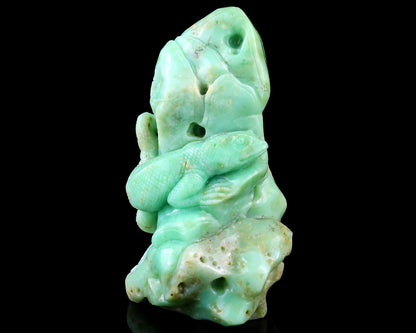 5.2" Green Opal Hand Carved Crystal Lizard Sculpture Crystallumi