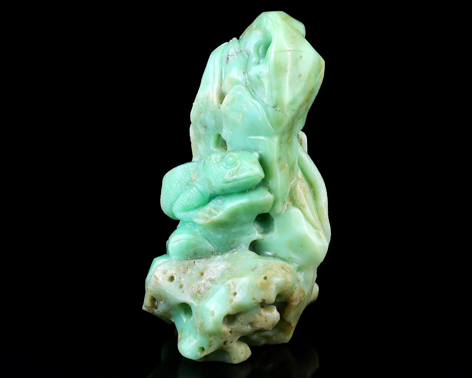 5.2" Green Opal Hand Carved Crystal Lizard Sculpture Crystallumi