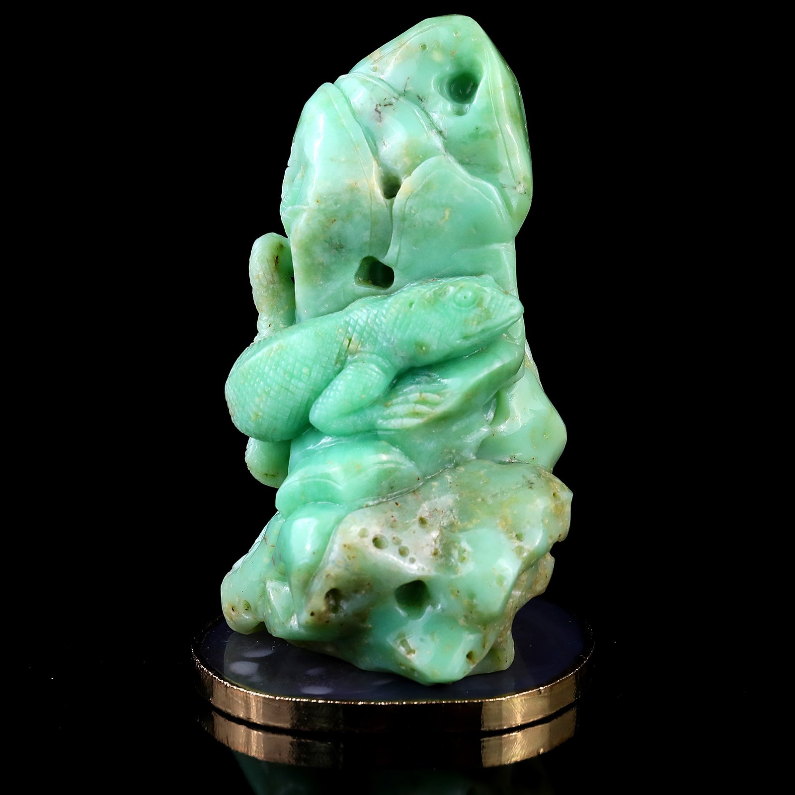 5.2" Green Opal Hand Carved Crystal Lizard Sculpture Crystallumi