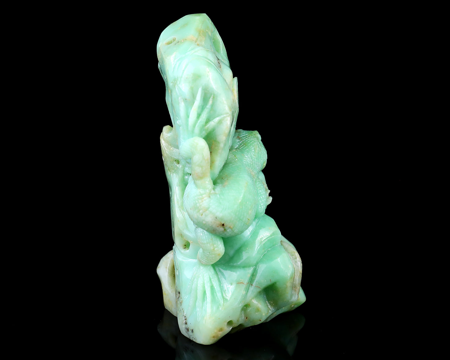 5.2" Green Opal Hand Carved Crystal Lizard Sculpture Crystallumi