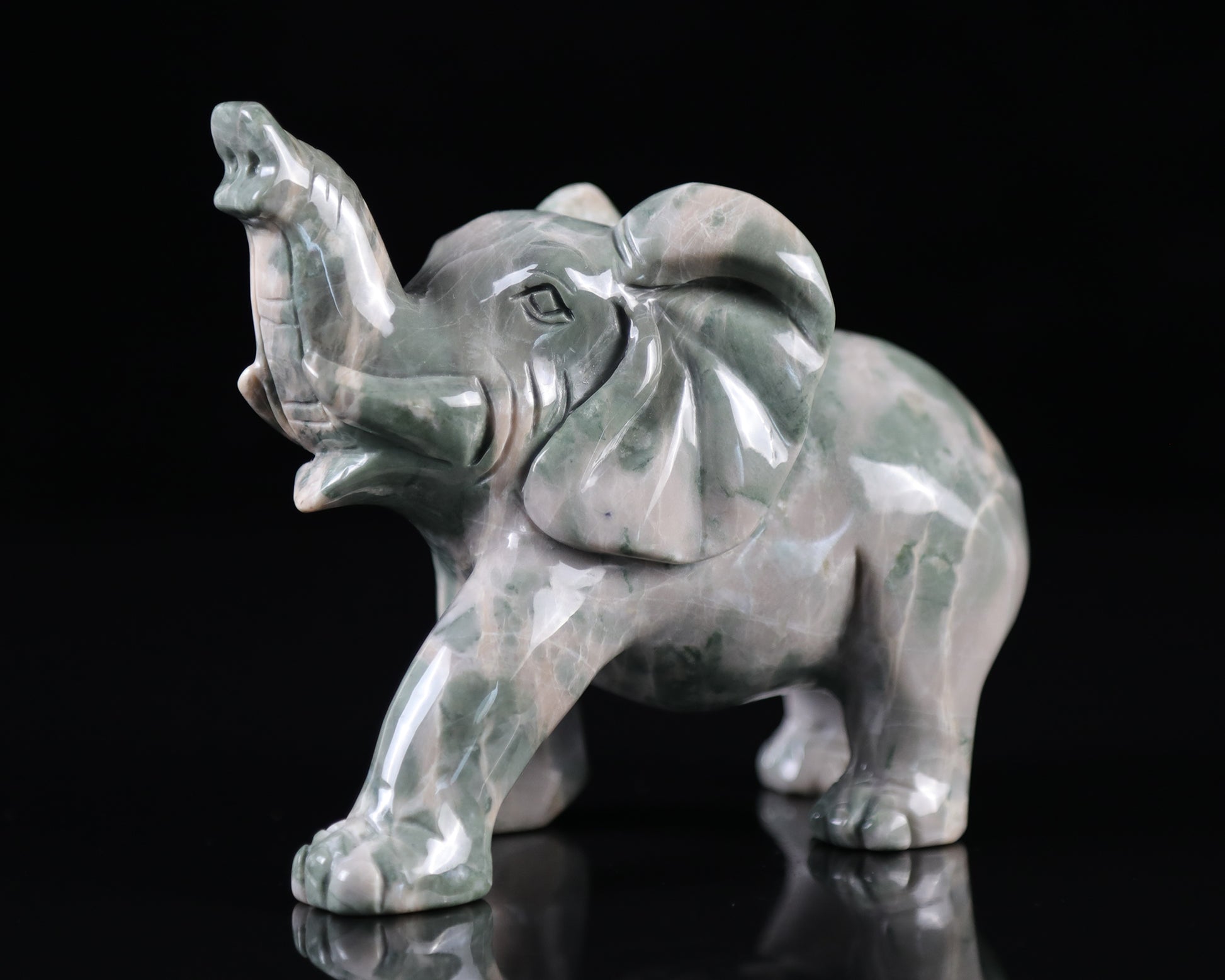 5.2" Jiulong Jade Hand Carved Crystal Elephant Sculpture Crystallumi