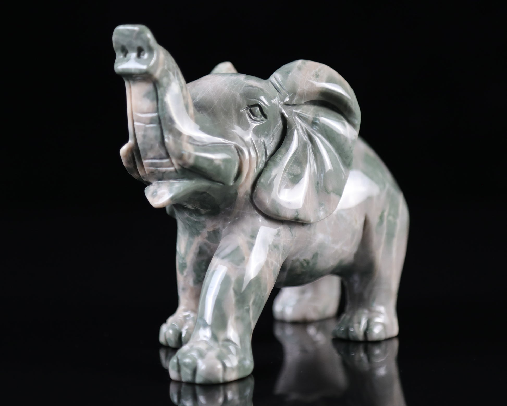 5.2" Jiulong Jade Hand Carved Crystal Elephant Sculpture Crystallumi