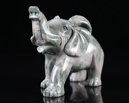 5.2" Jiulong Jade Hand Carved Crystal Elephant Sculpture Crystallumi