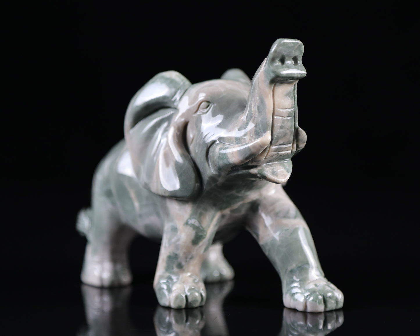 5.2" Jiulong Jade Hand Carved Crystal Elephant Sculpture Crystallumi