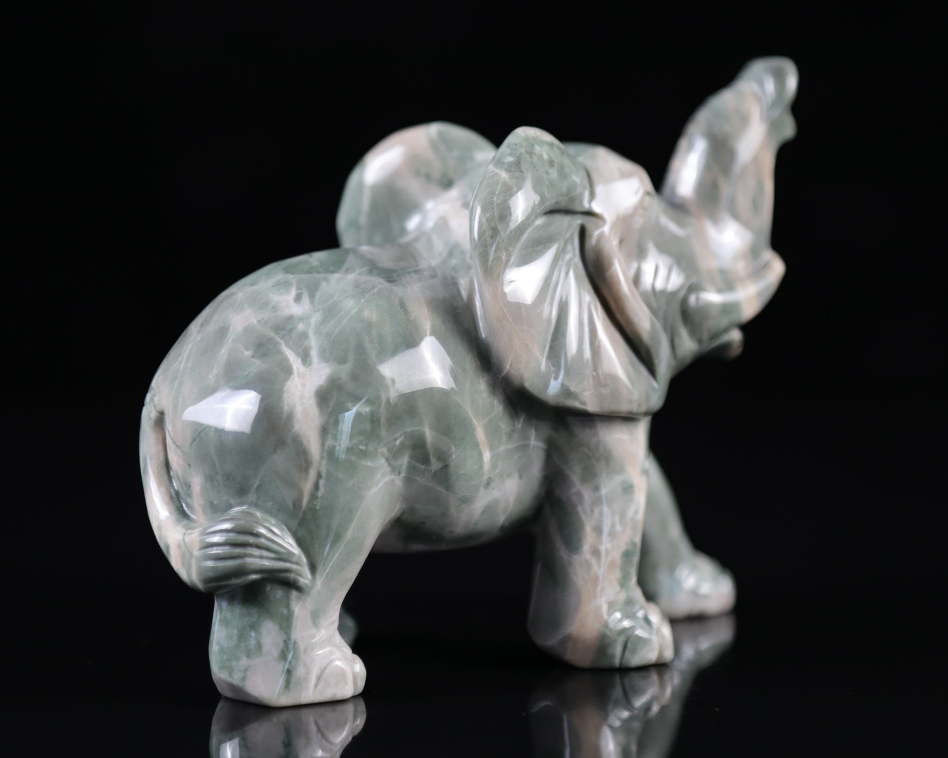 5.2" Jiulong Jade Hand Carved Crystal Elephant Sculpture Crystallumi