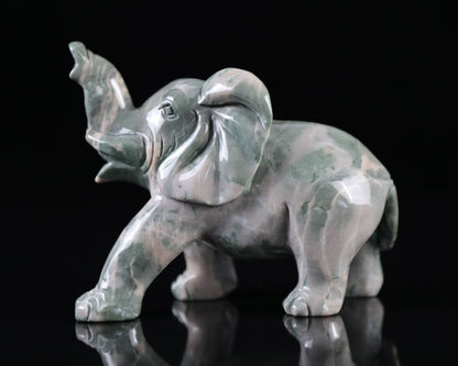 5.2" Jiulong Jade Hand Carved Crystal Elephant Sculpture Crystallumi