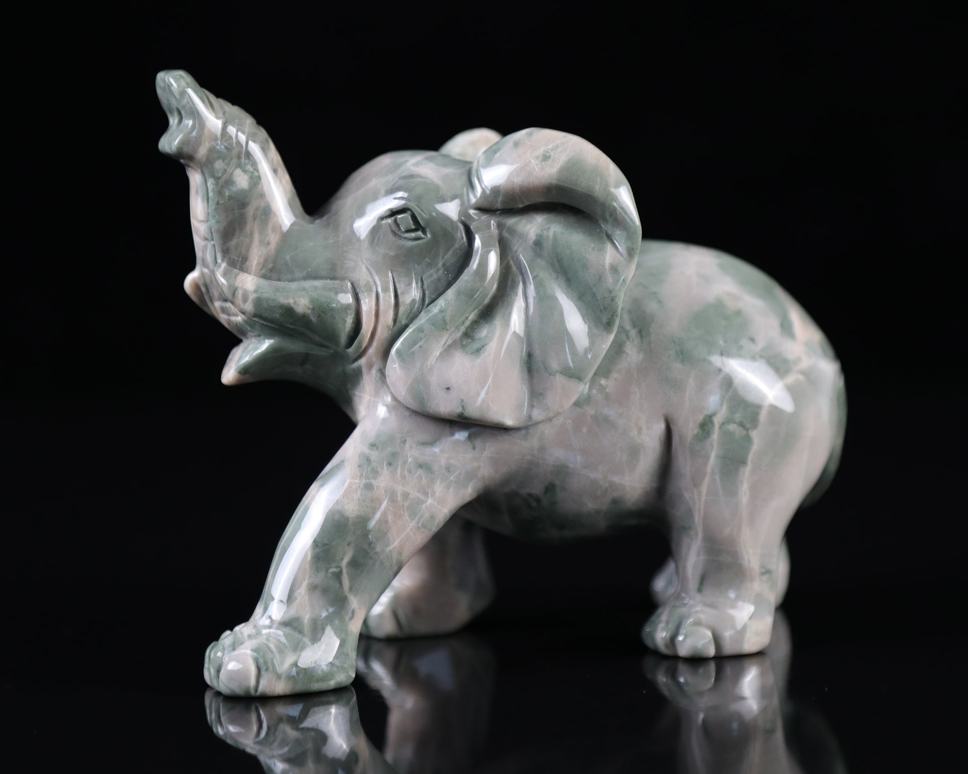 5.2" Jiulong Jade Hand Carved Crystal Elephant Sculpture Crystallumi