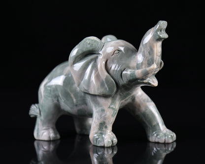 5.2" Jiulong Jade Hand Carved Crystal Elephant Sculpture Crystallumi