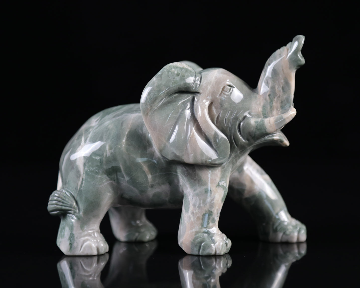 5.2" Jiulong Jade Hand Carved Crystal Elephant Sculpture Crystallumi