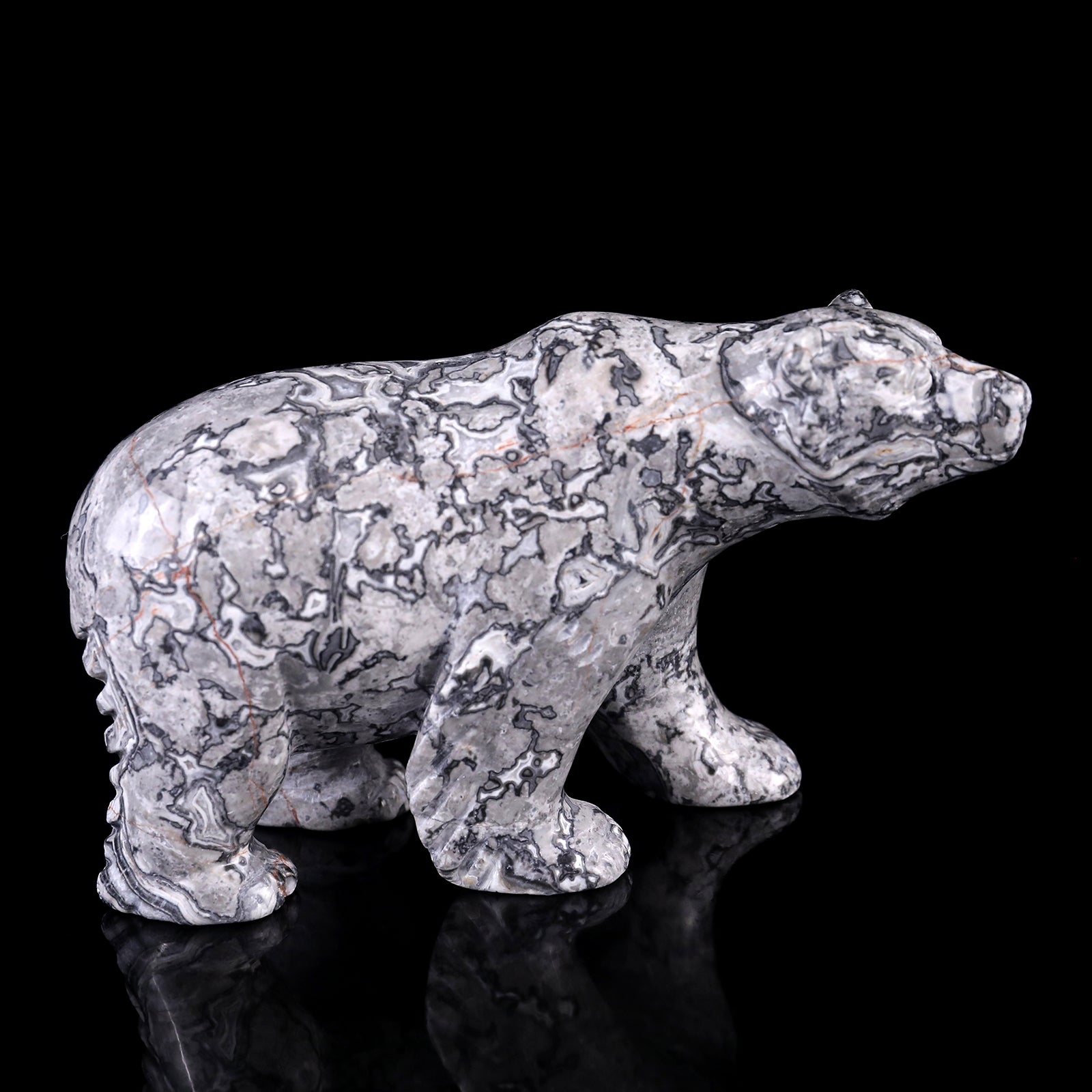 5.2" Map Jasper Hand Carved Crystal Polar Bear Sculpture Crystallumi