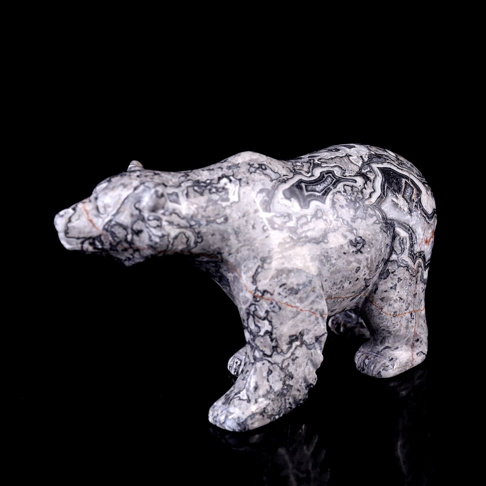 5.2" Map Jasper Hand Carved Crystal Polar Bear Sculpture Crystallumi