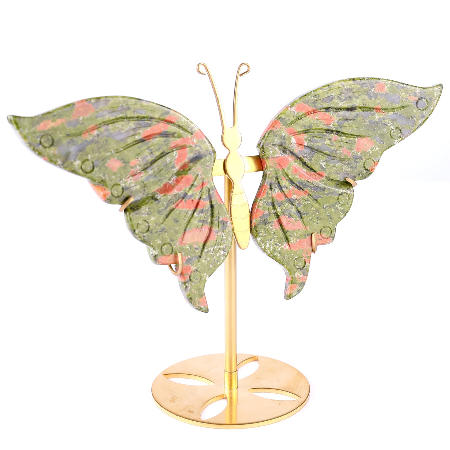 5.2" Pink and Green Unakite Hand Carved Crystal Butterfly Wings Sculpture Crystallumi