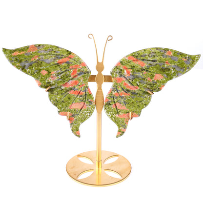 5.2" Pink and Green Unakite Hand Carved Crystal Butterfly Wings Sculpture Crystallumi