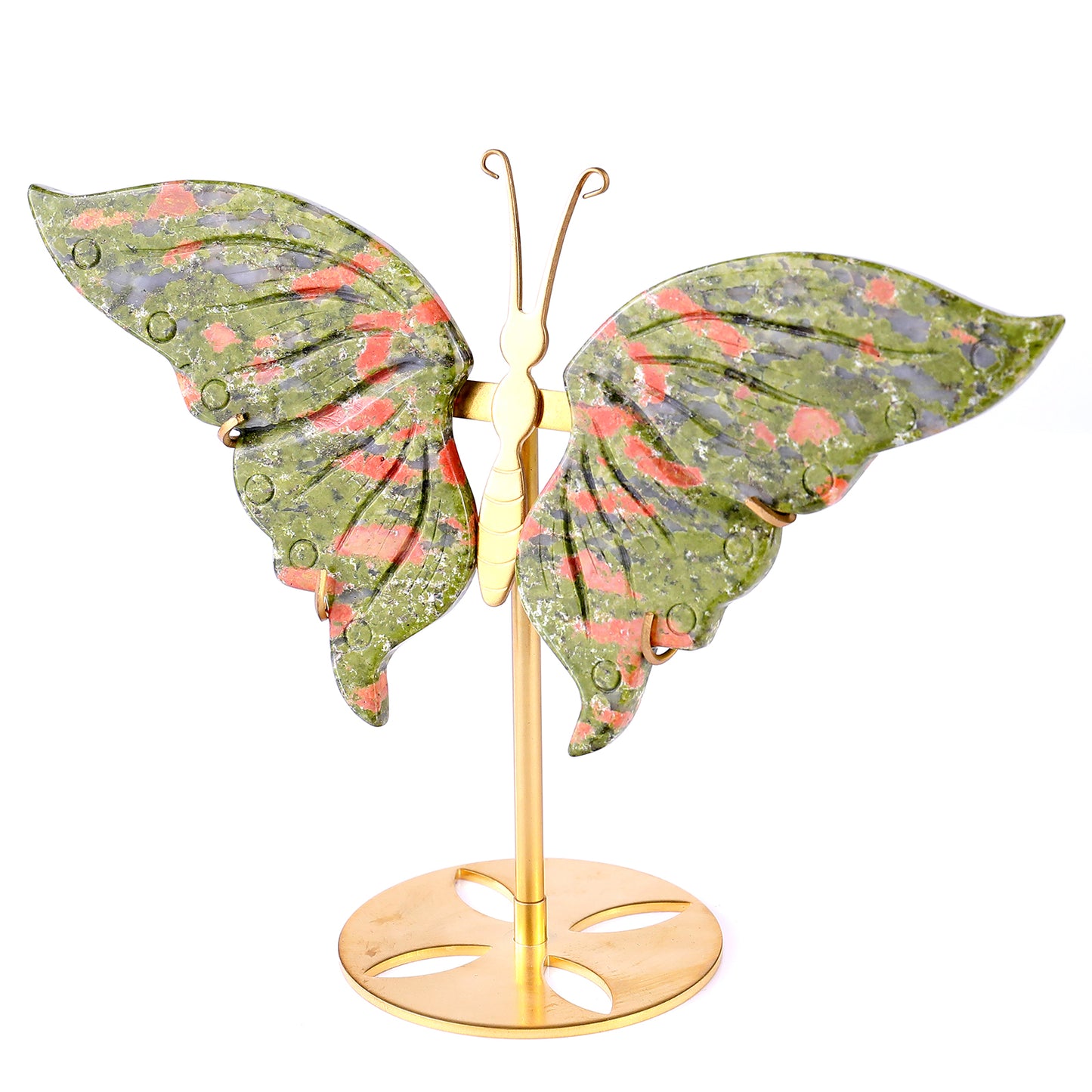 5.2" Pink and Green Unakite Hand Carved Crystal Butterfly Wings Sculpture Crystallumi