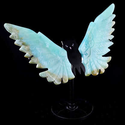 5.3" Amazonite Hand Carved Crystal Owl Wings Sculpture Crystallumi