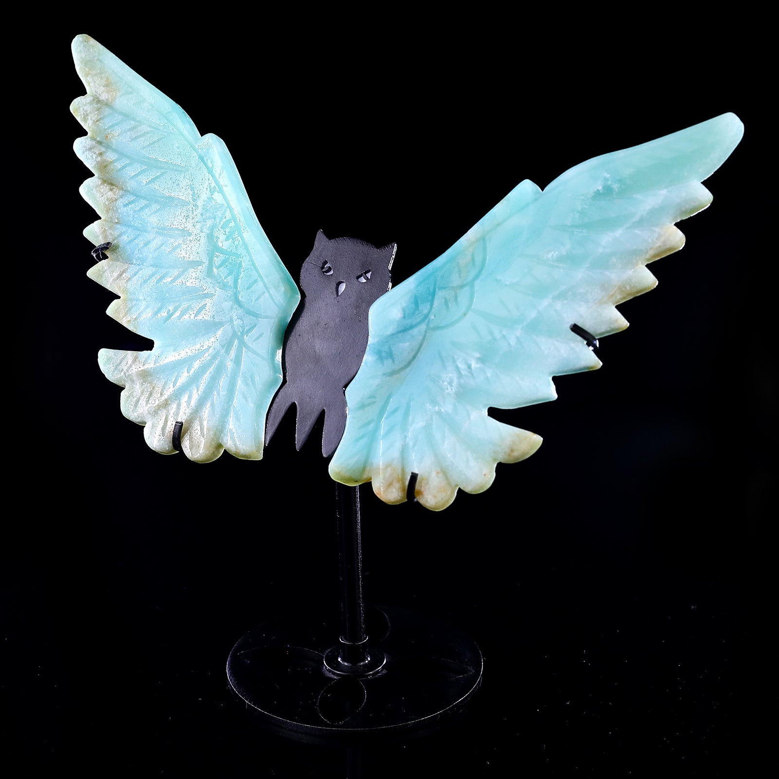 5.3" Amazonite Hand Carved Crystal Owl Wings Sculpture Crystallumi