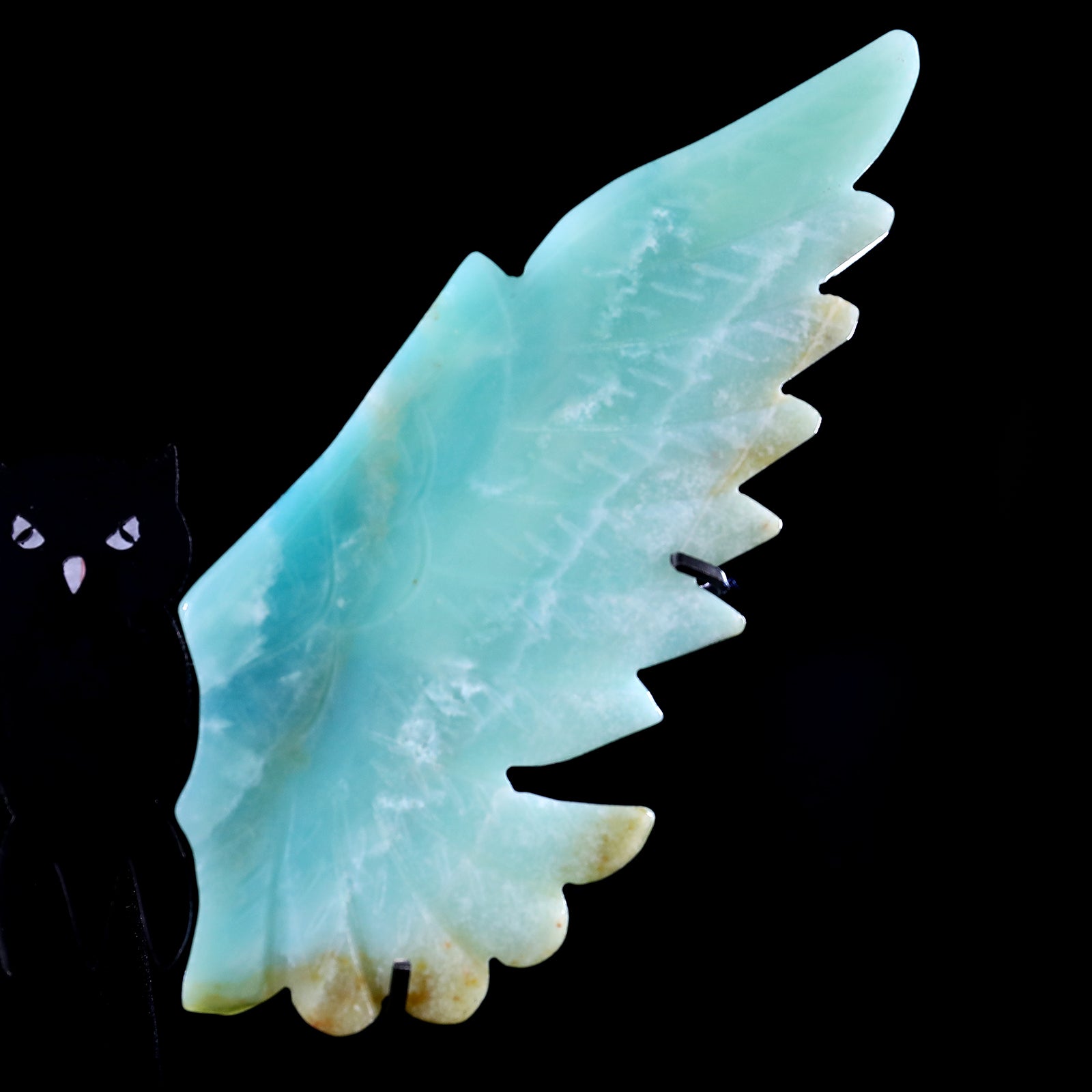 5.3" Amazonite Hand Carved Crystal Owl Wings Sculpture Crystallumi