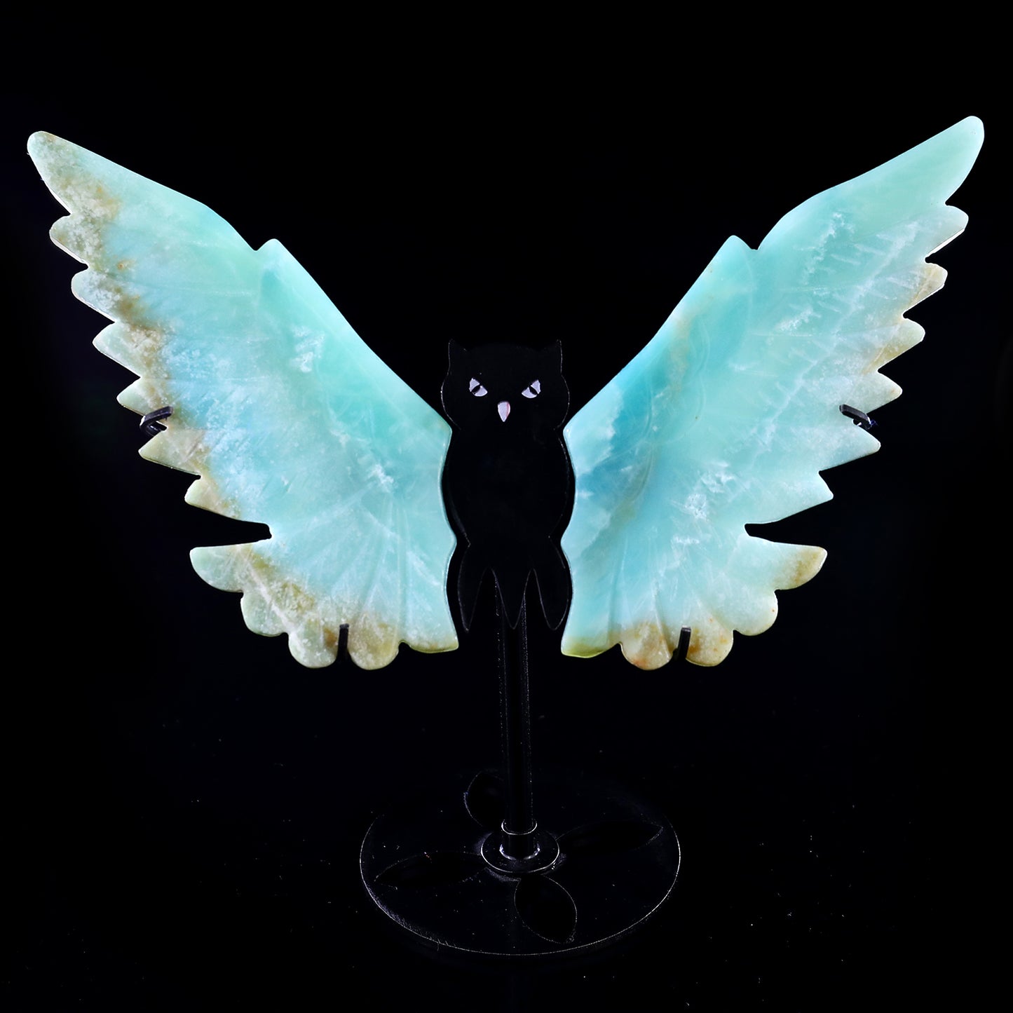 5.3" Amazonite Hand Carved Crystal Owl Wings Sculpture Crystallumi