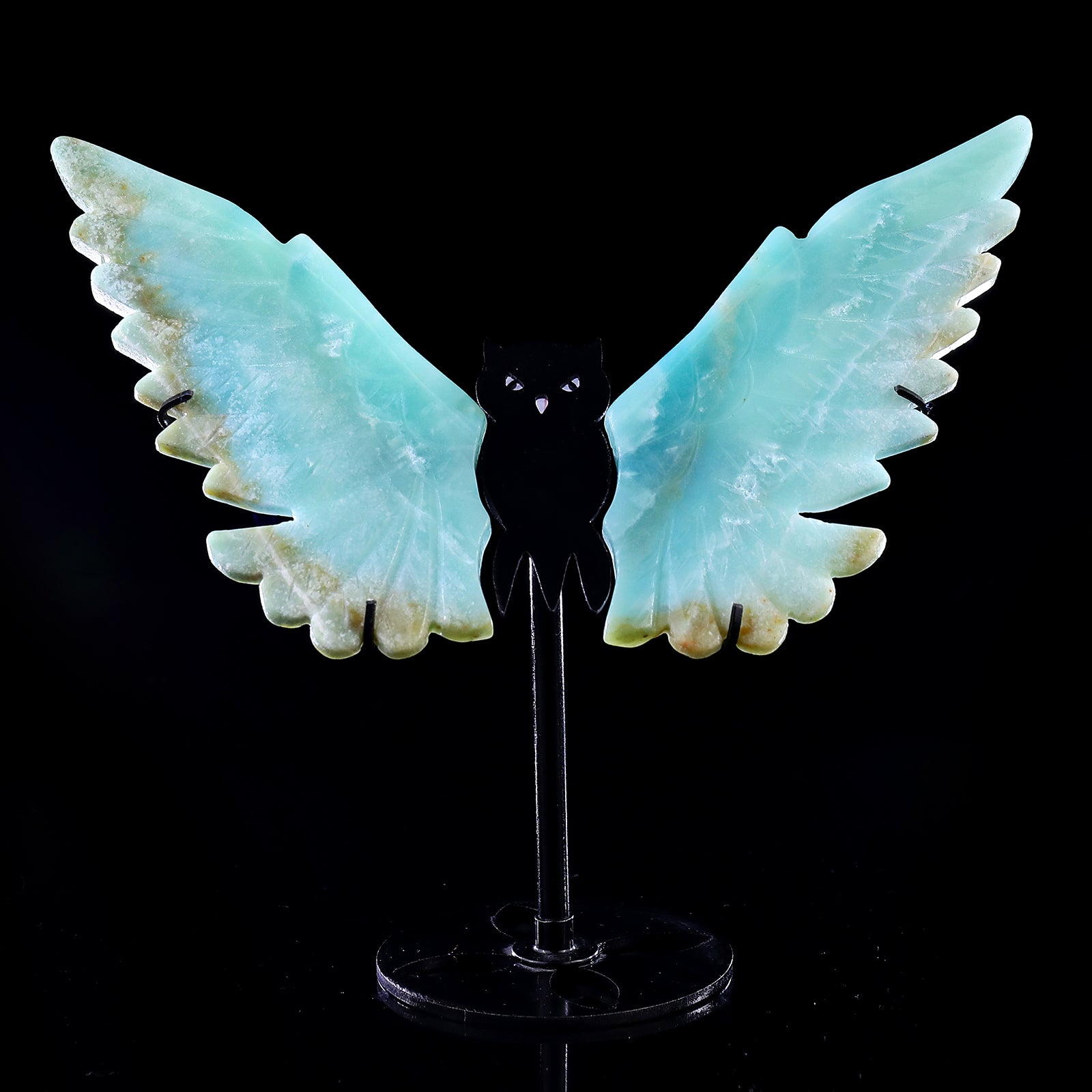 5.3" Amazonite Hand Carved Crystal Owl Wings Sculpture Crystallumi