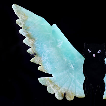 5.3" Amazonite Hand Carved Crystal Owl Wings Sculpture Crystallumi