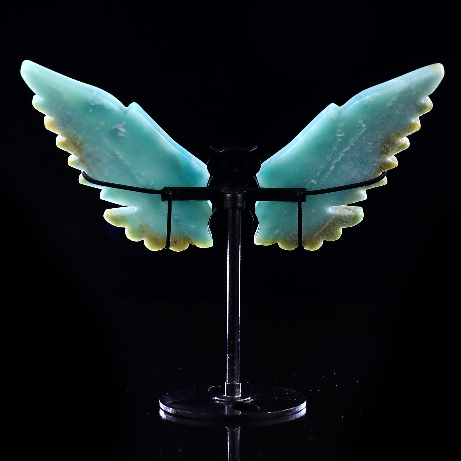 5.3" Amazonite Hand Carved Crystal Owl Wings Sculpture Crystallumi