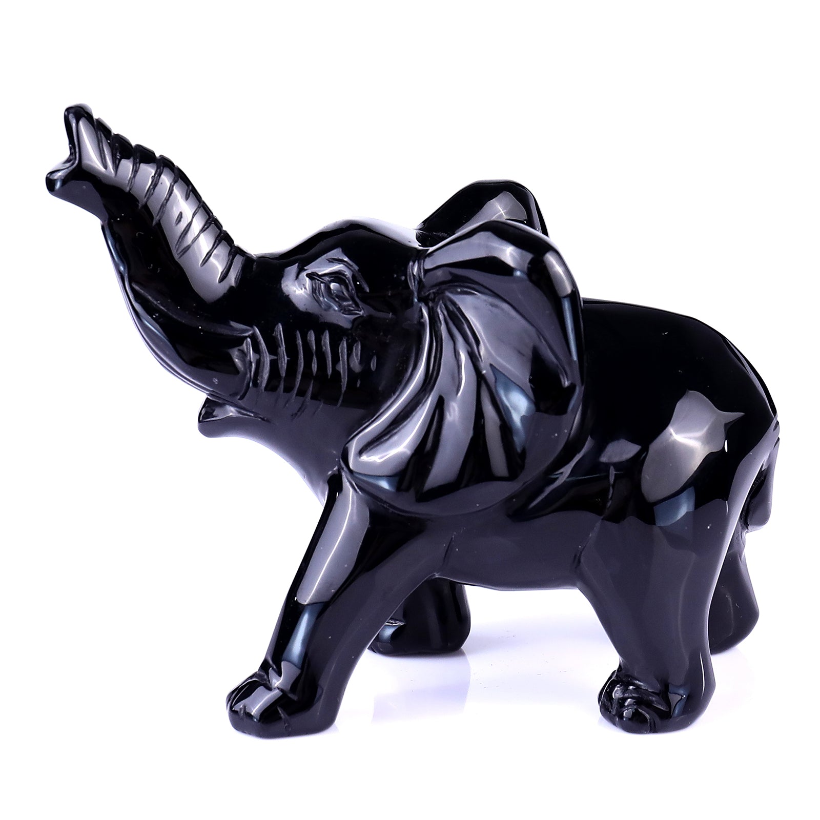 5.3" Black Obsidian Hand Carved Crystal Elephant Sculpture Crystallumi