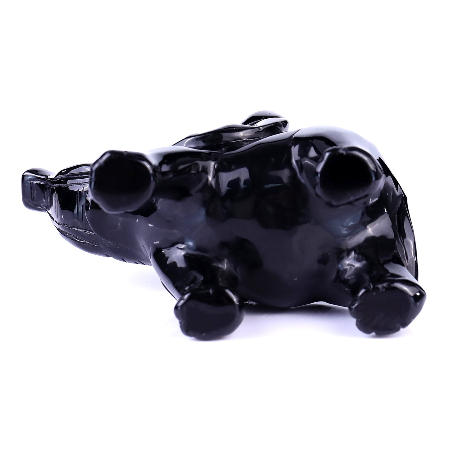 5.3" Black Obsidian Hand Carved Crystal Elephant Sculpture Crystallumi