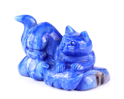 5.3" Blue Aventurine Hand Carved Crystal Cat and Mouse Sculpture Crystallumi