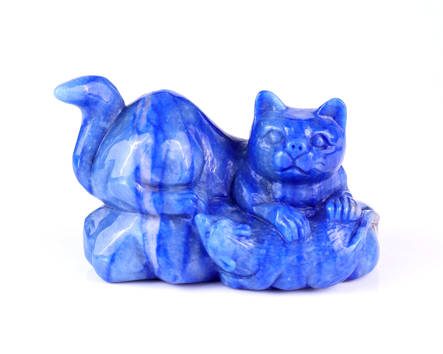 5.3" Blue Aventurine Hand Carved Crystal Cat and Mouse Sculpture Crystallumi