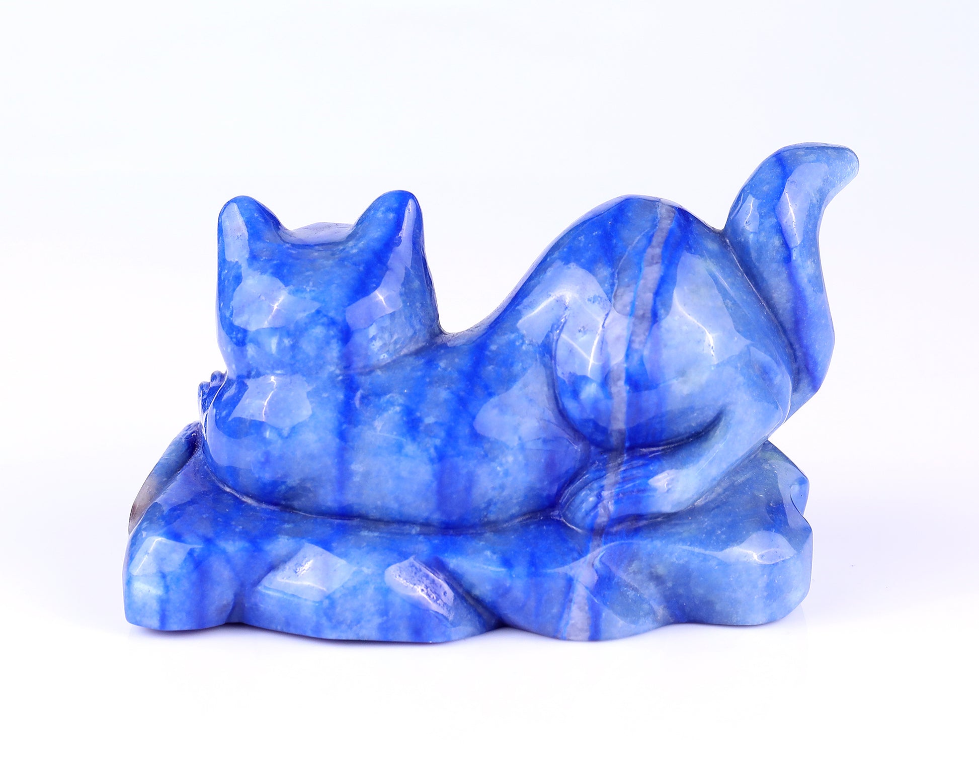 5.3" Blue Aventurine Hand Carved Crystal Cat and Mouse Sculpture Crystallumi