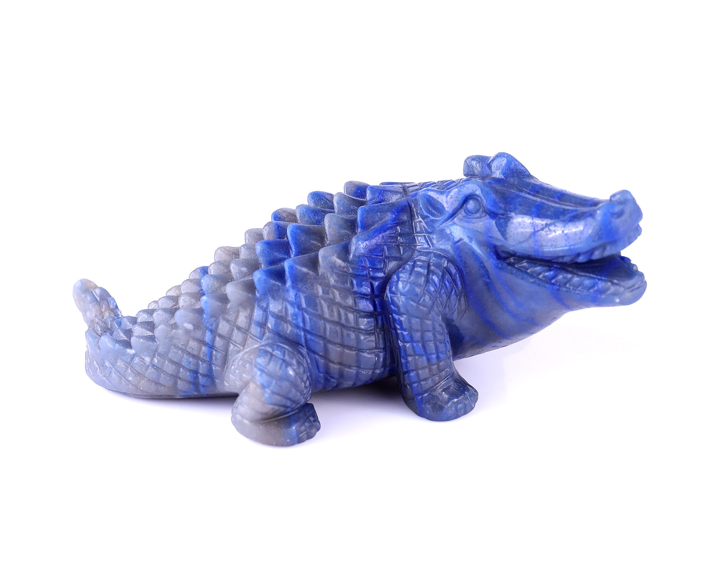 5.3" Blue Aventurine Hand Carved Crystal Crocodile Sculpture Crystallumi