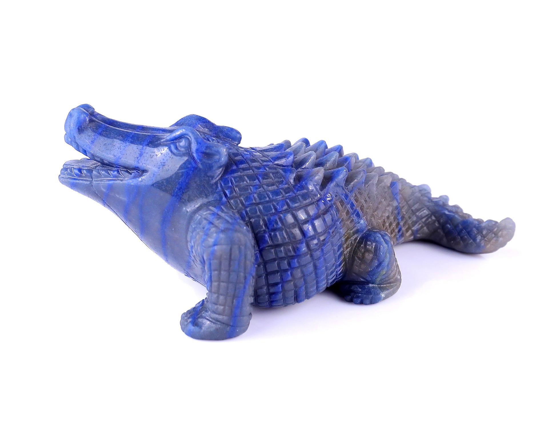 5.3" Blue Aventurine Hand Carved Crystal Crocodile Sculpture Crystallumi