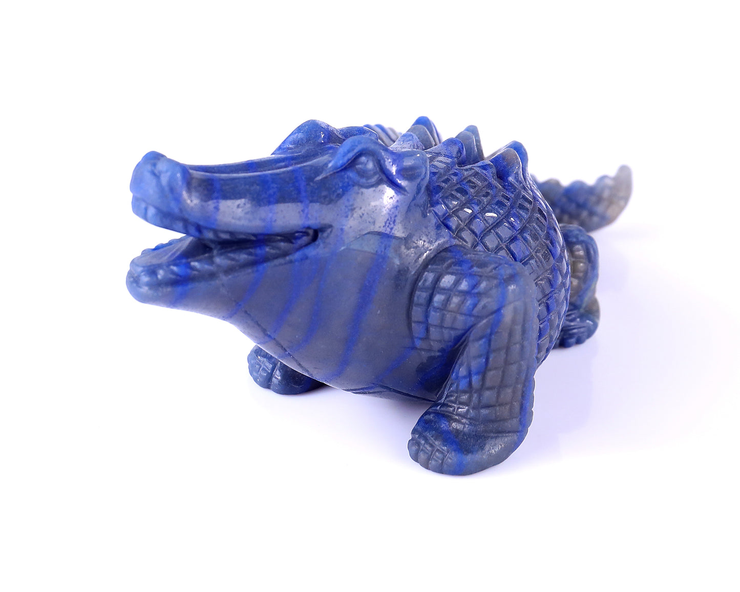 5.3" Blue Aventurine Hand Carved Crystal Crocodile Sculpture Crystallumi